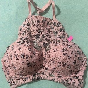 VS PINK Push Up Bralette Size S Pink with Black Flowers